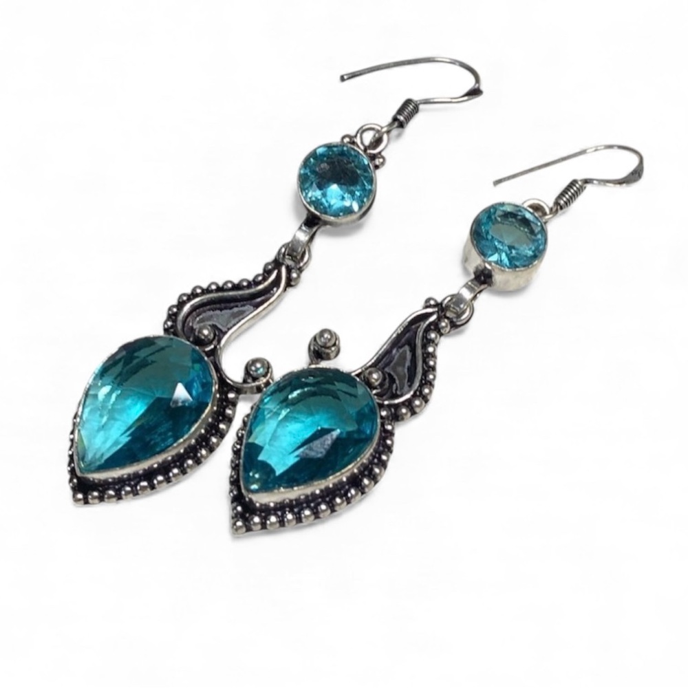 🦋blue topaz drop dangle earrings sterling 2.48”